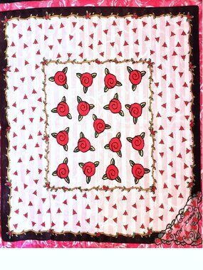 Vintage Betsey Johnson Rose Dress Scarf Y2K White Black Floral Red Roses Vine